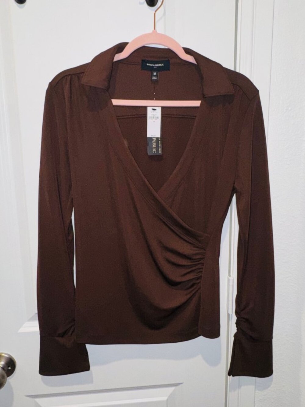 Banana Republic Brown Faux Wrap Top Size M NWT